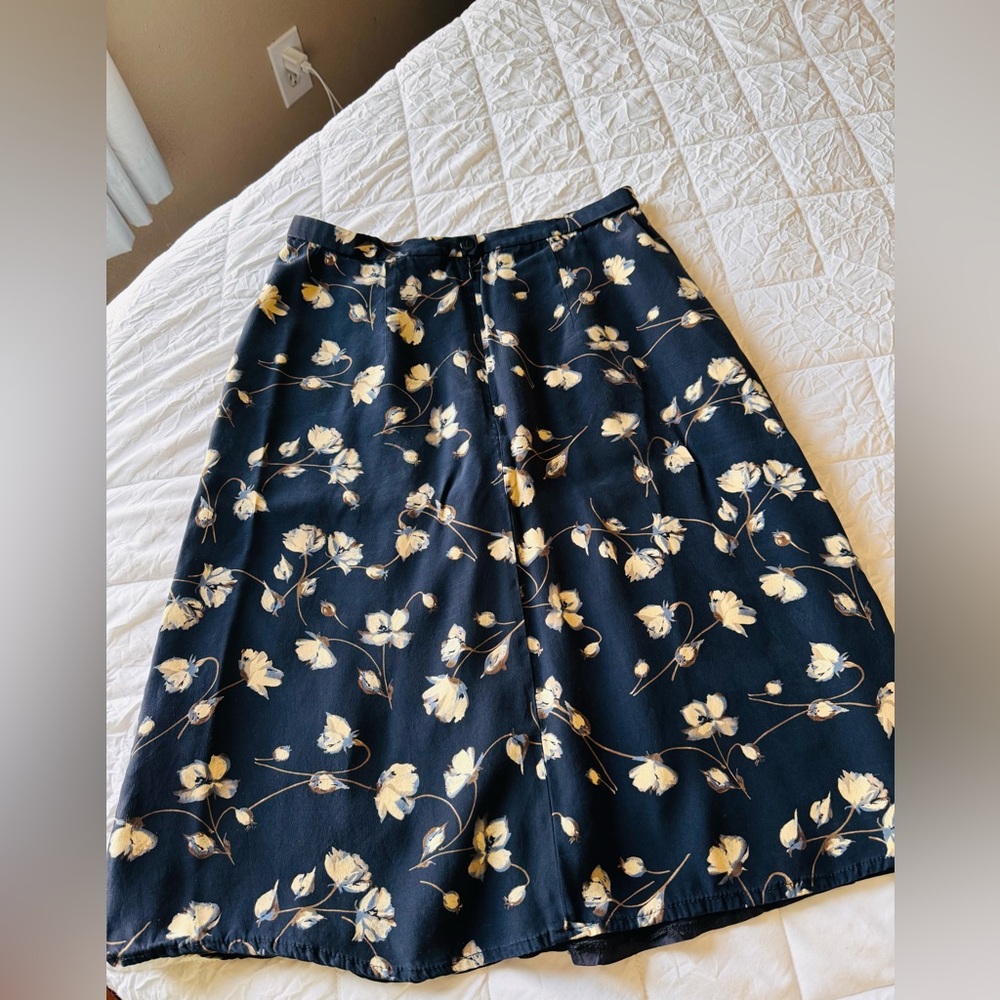 Talbots Navy Floral A-Line Skirt